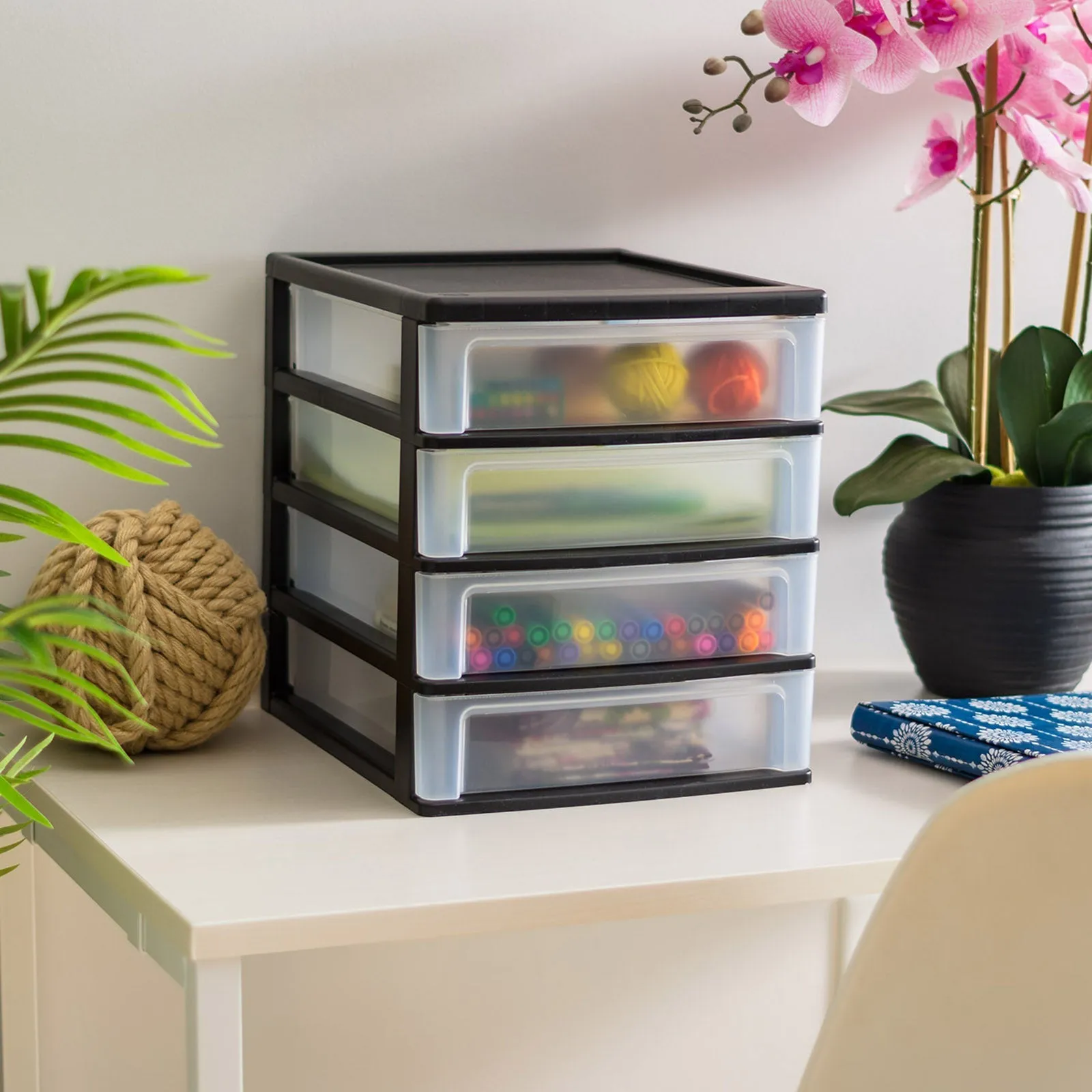 4- Drawer Desktop Storage Unit, White Pack of 2