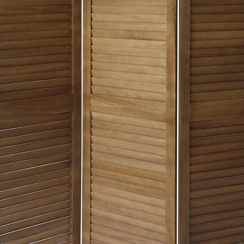 67 Inch Paulownia Wood Panel Divider Screen, Shutter Design, 3 Panels, Natural Oak Brown By The Urban Port