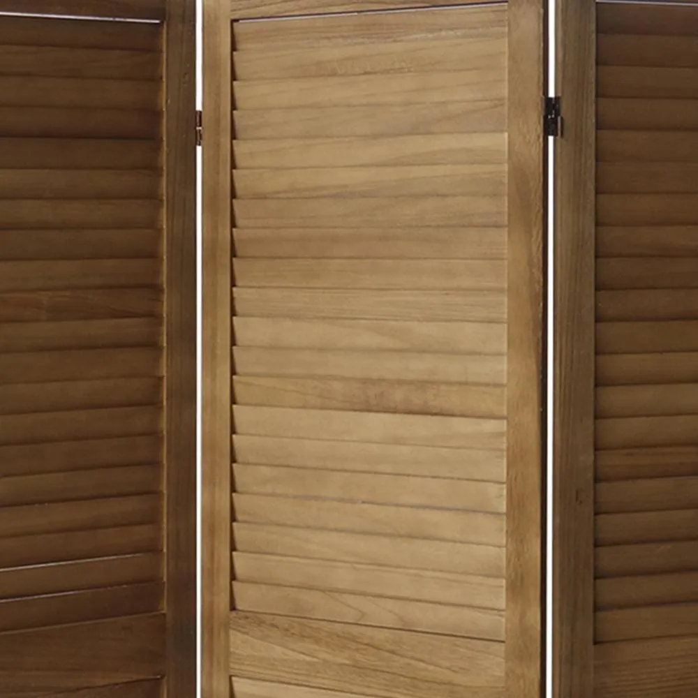67 Inch Paulownia Wood Panel Divider Screen, Shutter Design, 3 Panels, Natural Oak Brown By The Urban Port