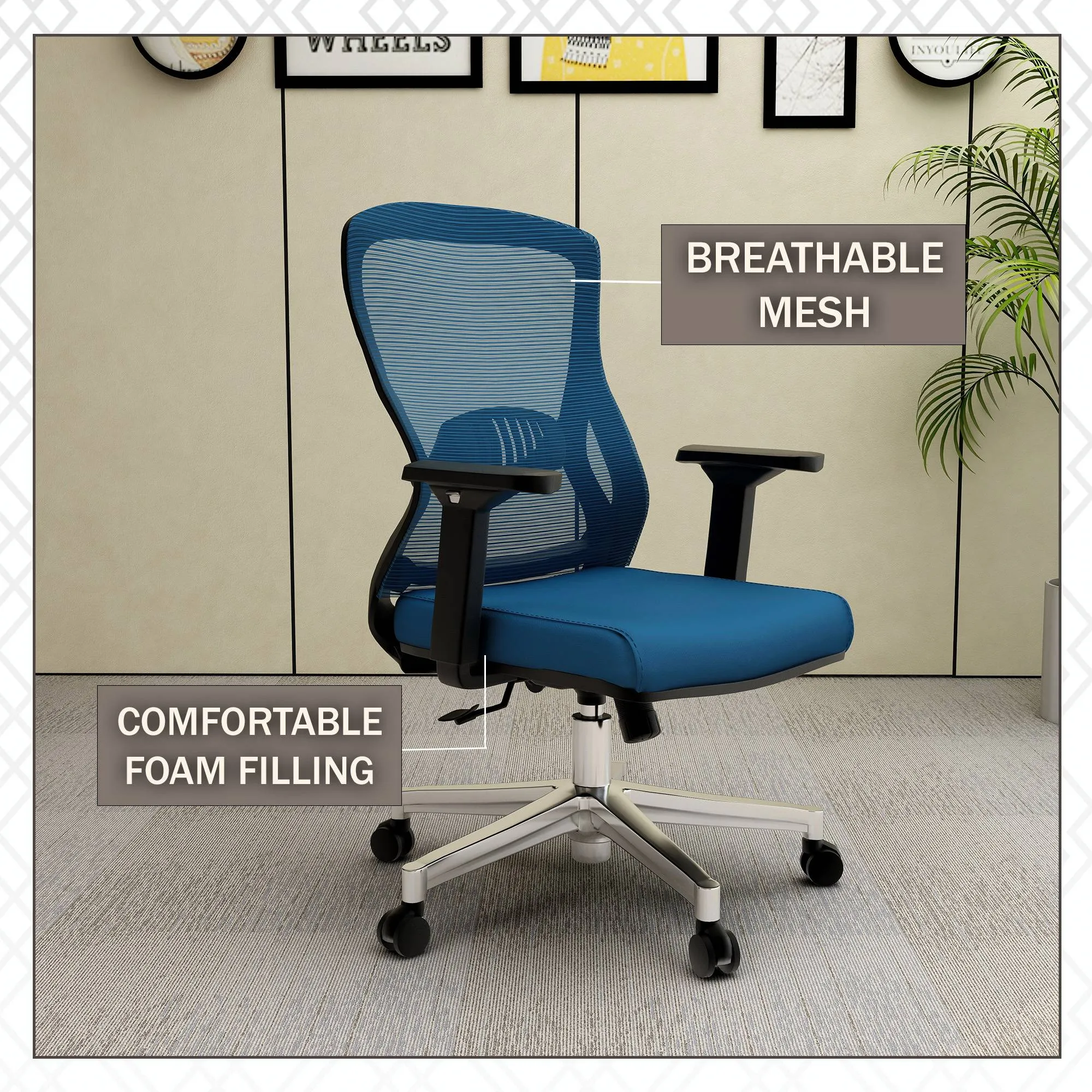Adorit Series Ergonomic Office Chair with Mesh Back and Upholstered Seat