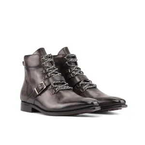 Ambrogio Bespoke Men's Shoes Aubergine Patina Leather Hiking Boots (AMB2373)