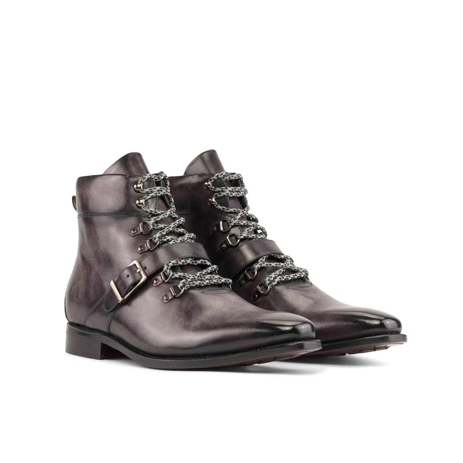 Ambrogio Bespoke Men's Shoes Aubergine Patina Leather Hiking Boots (AMB2373)