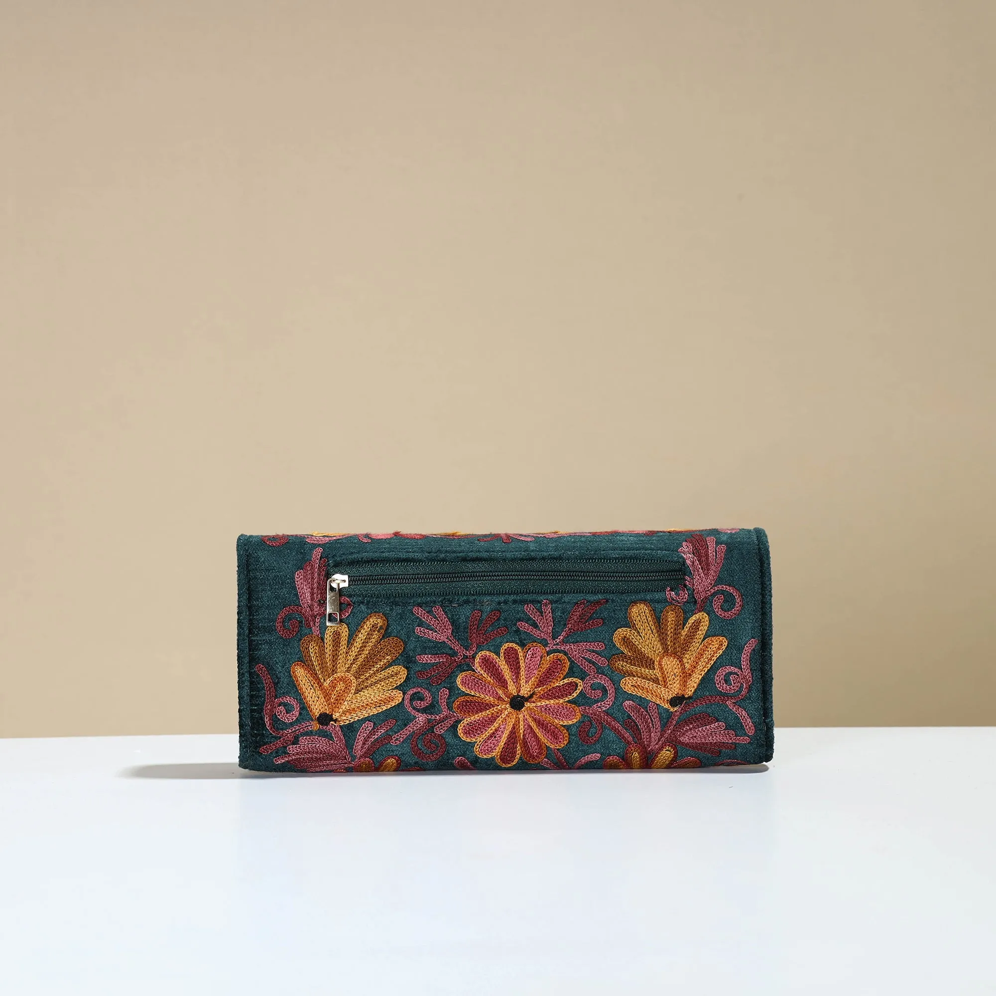 Authentic Kashmiri Crewel Embroidery Velvet Travel Wallet 68