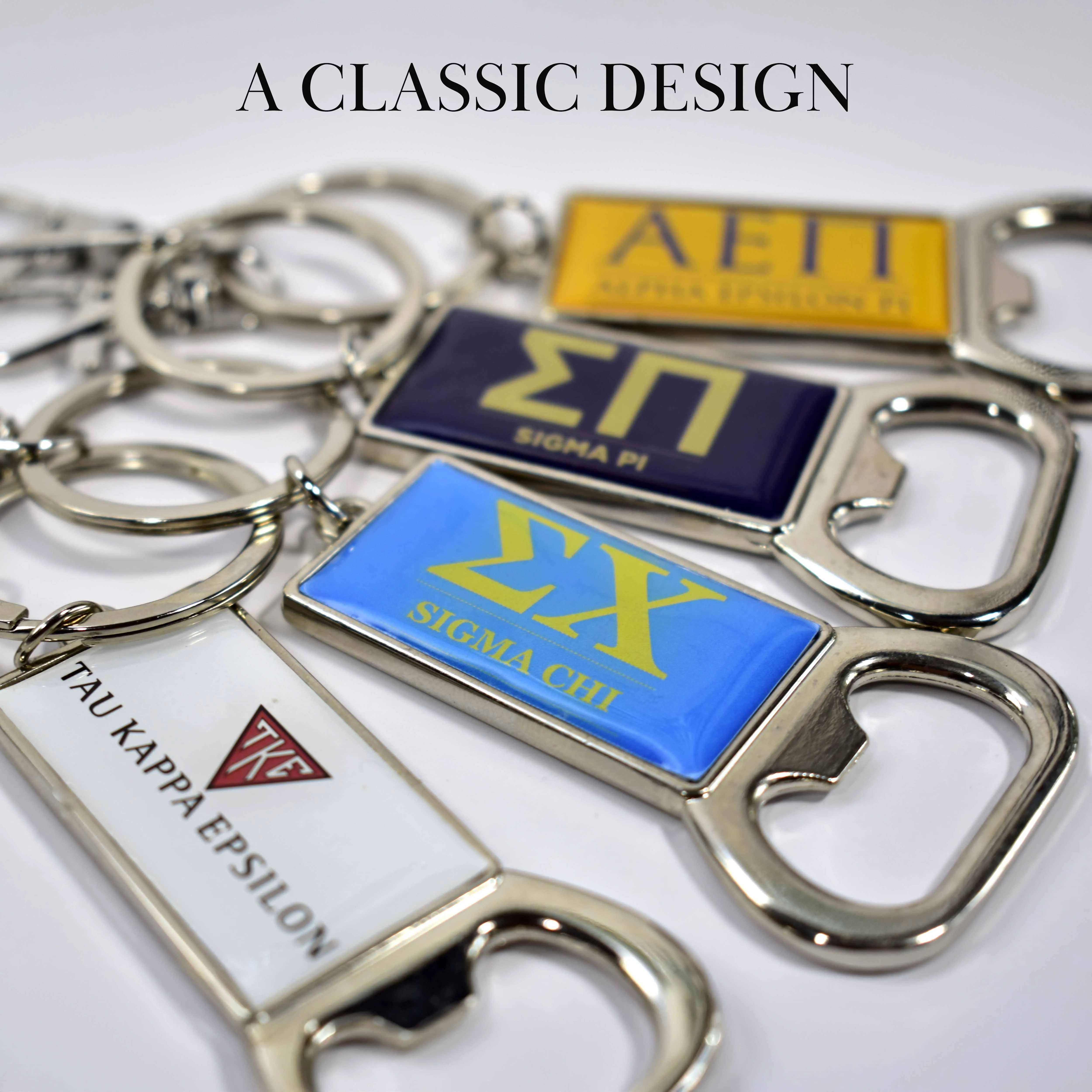 Beta Theta Pi Fraternity Keychain with Flat Bottle Opener