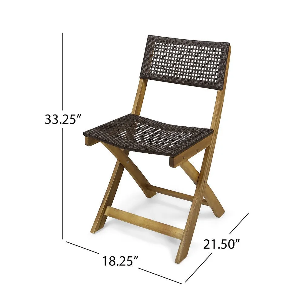 Bistro Side Chair, Foldable, Outdoor Gray Wicker Cane, Brown Acacia Wood By Casagear Home