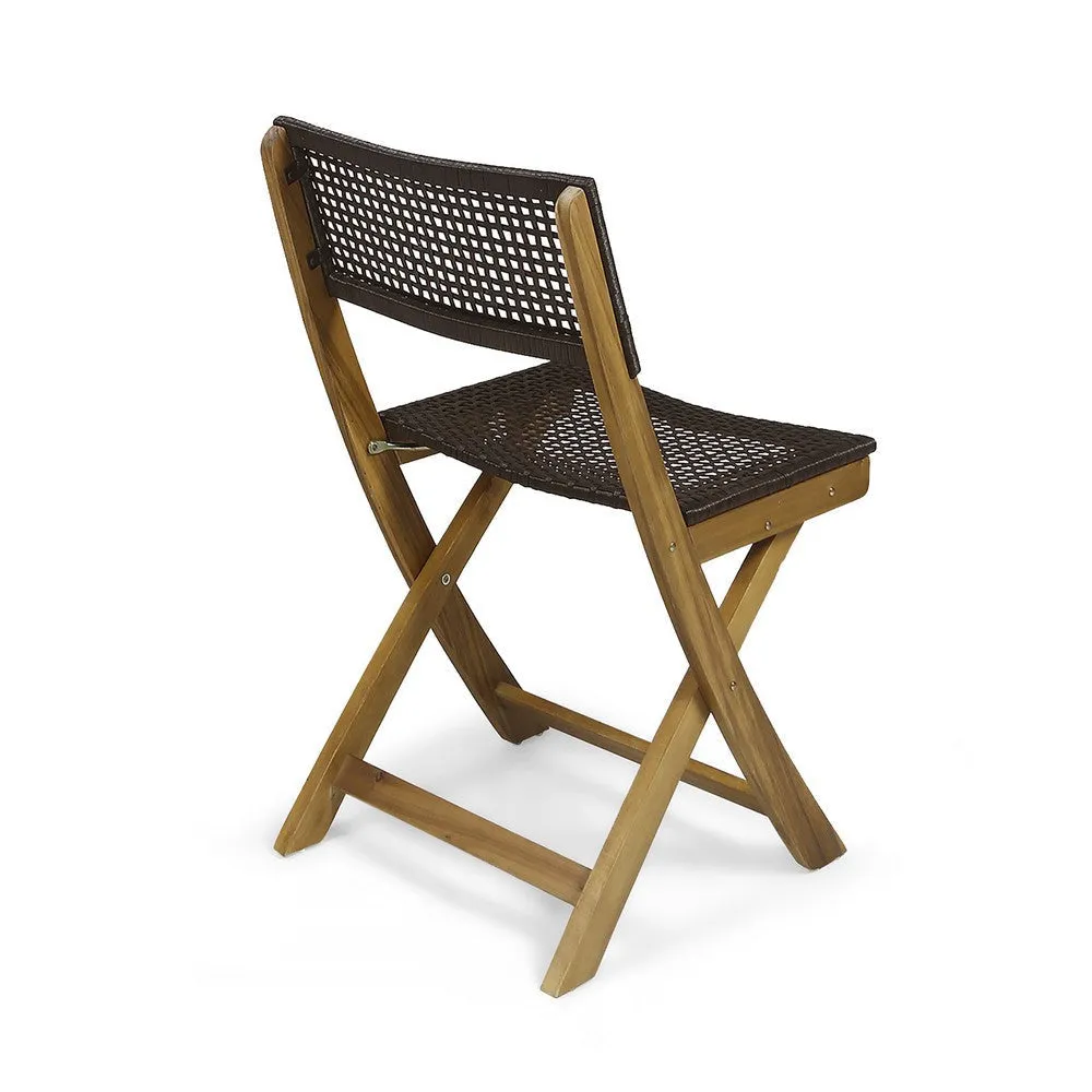 Bistro Side Chair, Foldable, Outdoor Gray Wicker Cane, Brown Acacia Wood By Casagear Home