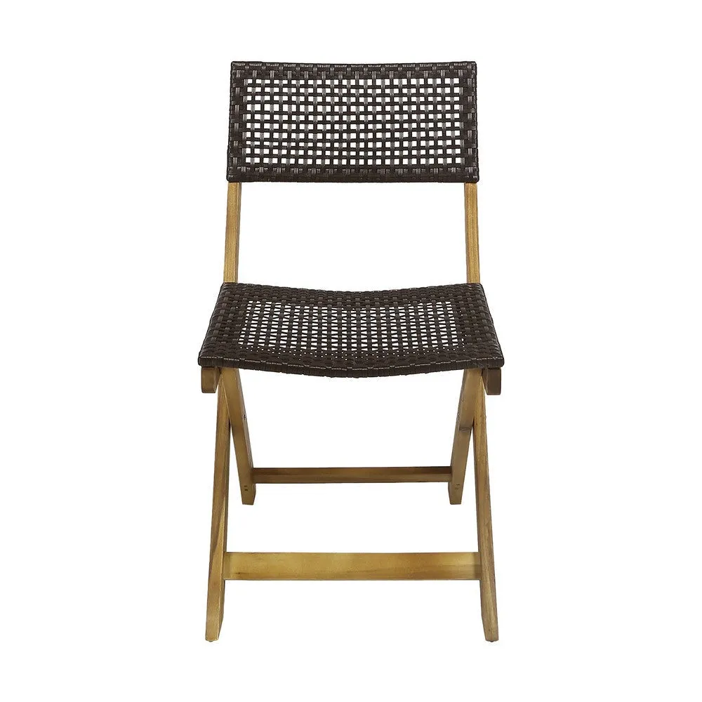 Bistro Side Chair, Foldable, Outdoor Gray Wicker Cane, Brown Acacia Wood By Casagear Home
