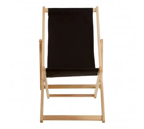 Black Deck Chair with Wooden Frame