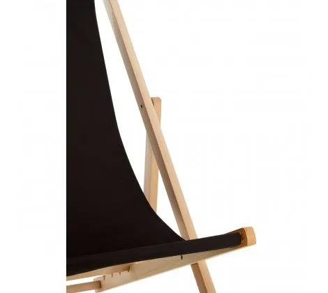 Black Deck Chair with Wooden Frame