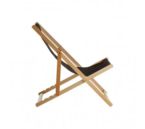 Black Deck Chair with Wooden Frame
