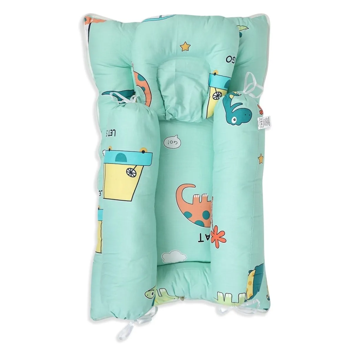 Dino Days- Head Pillow, Bolster Pillow, And Baby Nest Sleeping Bag Bed