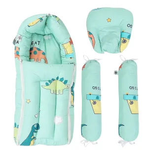 Dino Days- Head Pillow, Bolster Pillow, And Baby Nest Sleeping Bag Bed