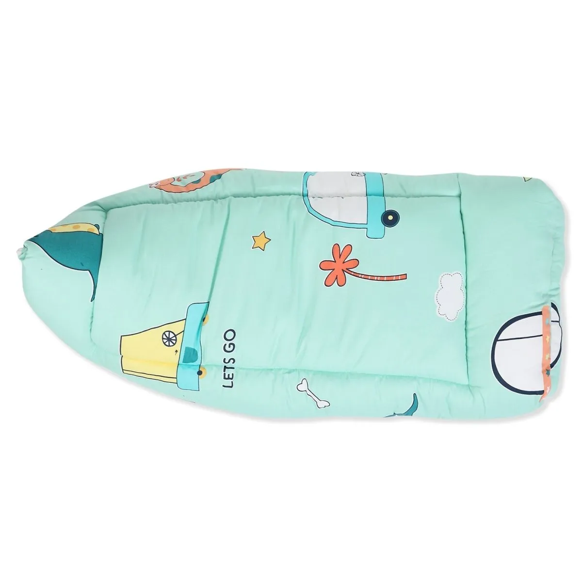 Dino Days- Head Pillow, Bolster Pillow, And Baby Nest Sleeping Bag Bed