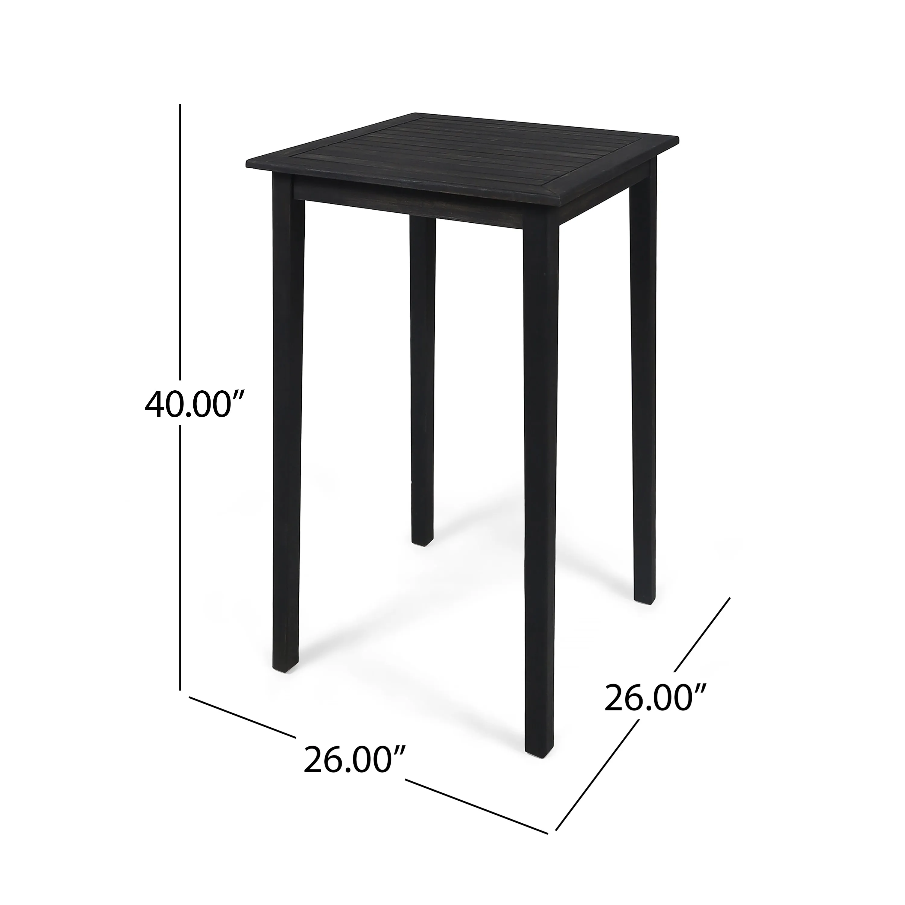 Elizabeth Outdoor 26" Square 3 Piece Wood and Wicker Bar Height Set
