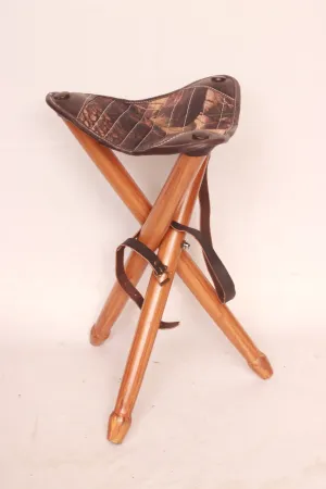 Foldable Tripod Leather Hunting Stool with Cordura and Wooden