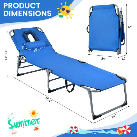 Folding Chaise Lounge Chair with Face Hole for Beach-Blue