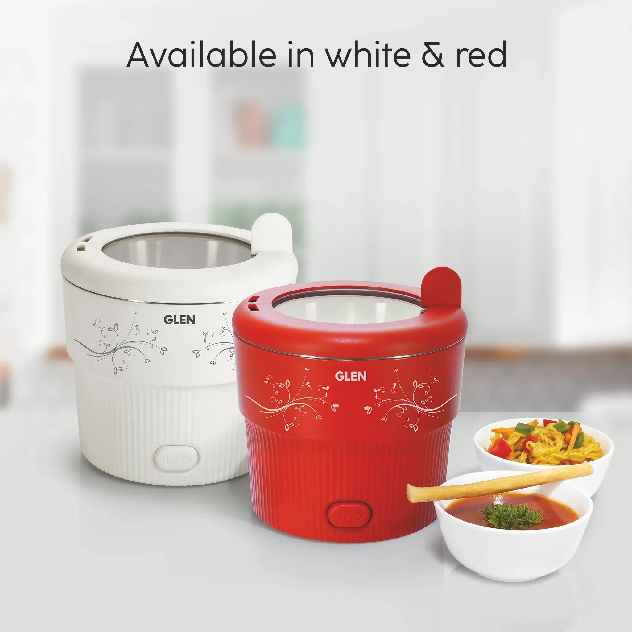 Glen Electric Mini Cooker, 0.8 Litre Steam, Cook & Boil 500W- White  (3054)
