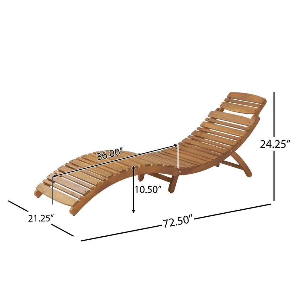 Hanie Foldable Chaise Lounger, Outdoor, Open Slatted in Brown Acacia Wood By Casagear Home