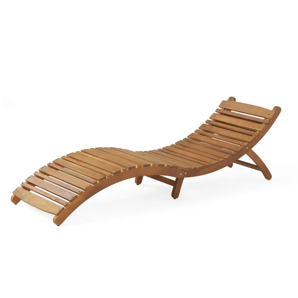 Hanie Foldable Chaise Lounger, Outdoor, Open Slatted in Brown Acacia Wood By Casagear Home