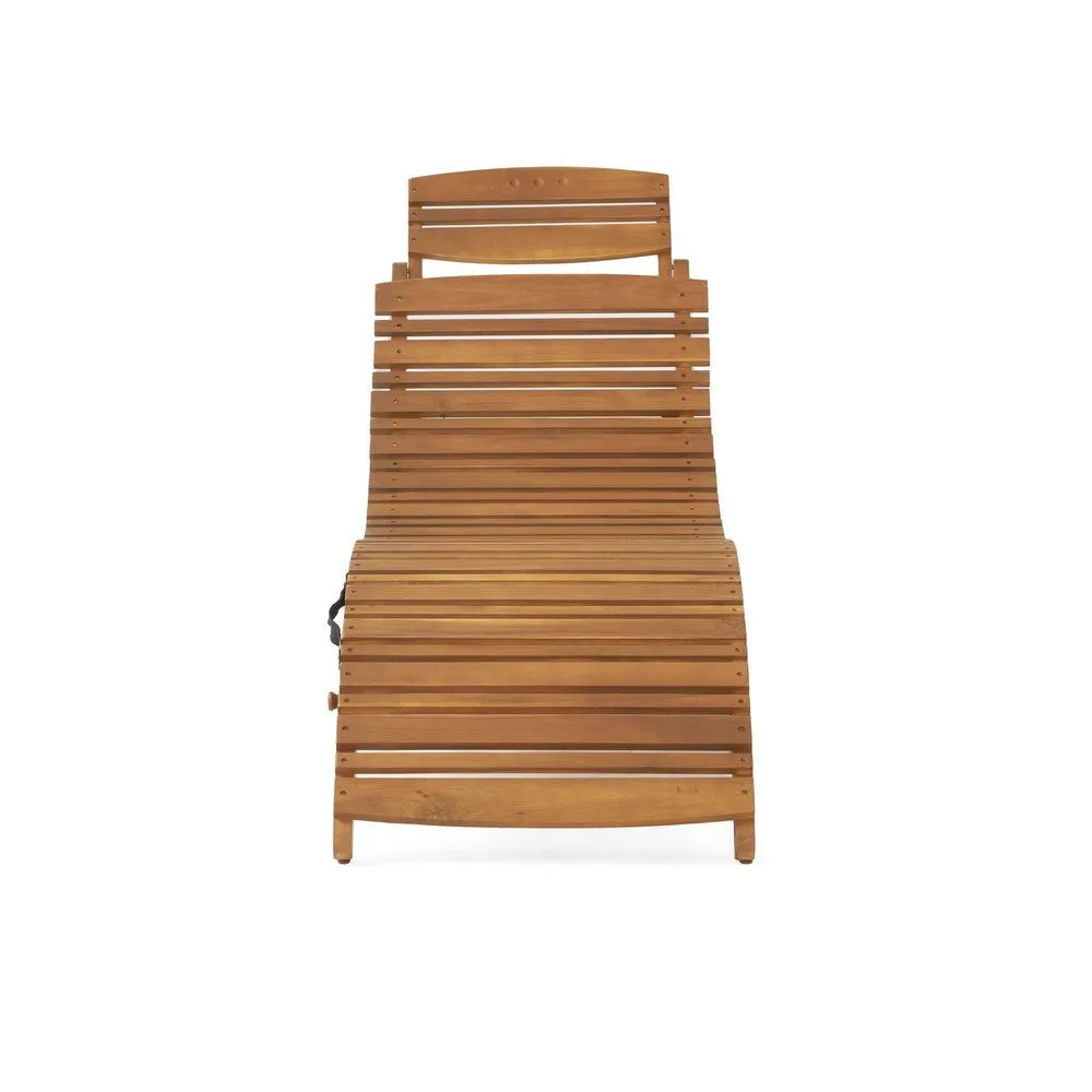 Hanie Foldable Chaise Lounger, Outdoor, Open Slatted in Brown Acacia Wood By Casagear Home