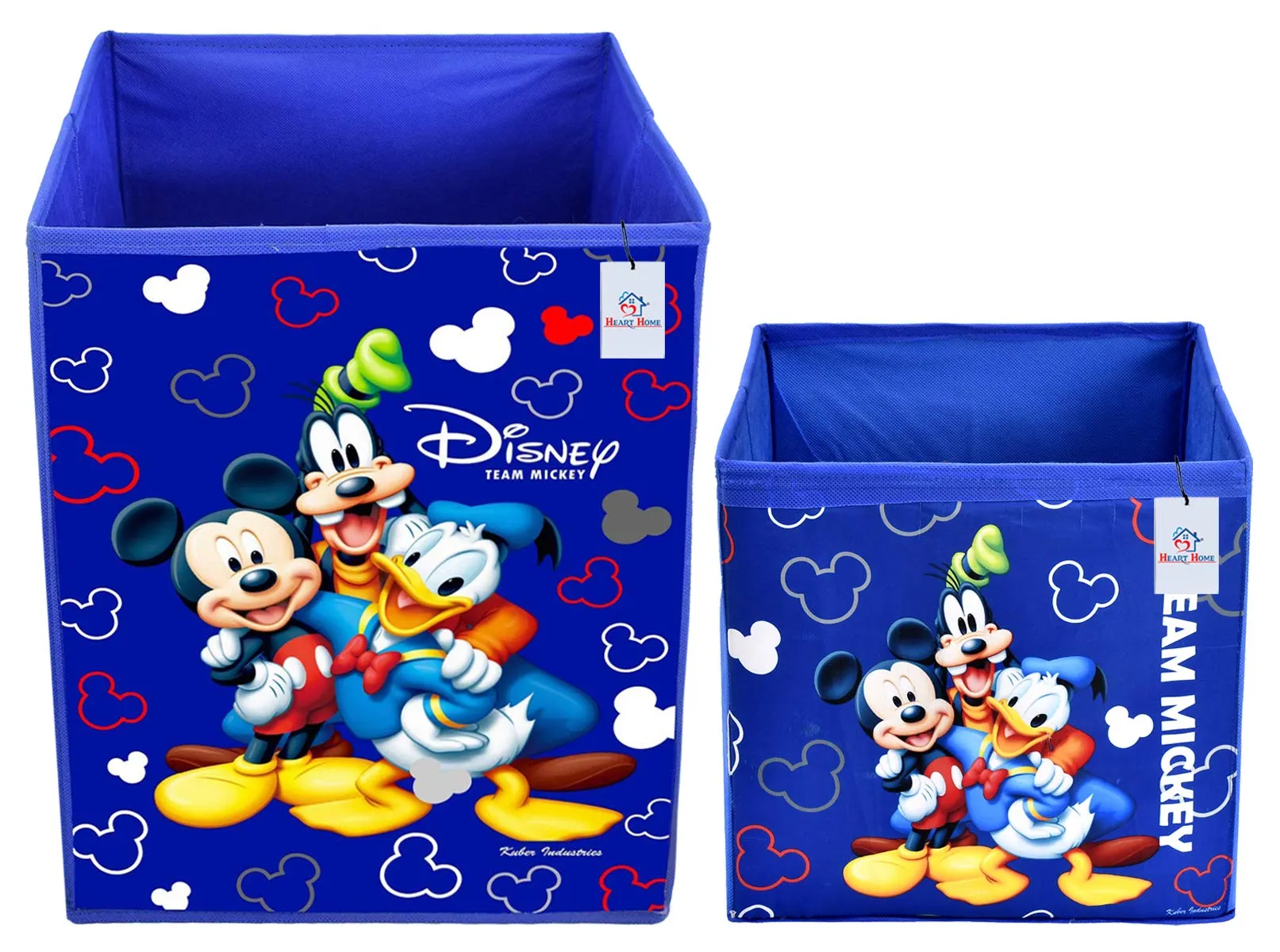 Heart Home Disney Team Minnie Print Non Woven Large Size Fabric Foldable Laundry Basket and Small Size Cube Toy, Books, Shoes Storage Box with Handle (Set of 2, Blue)-HEART11897