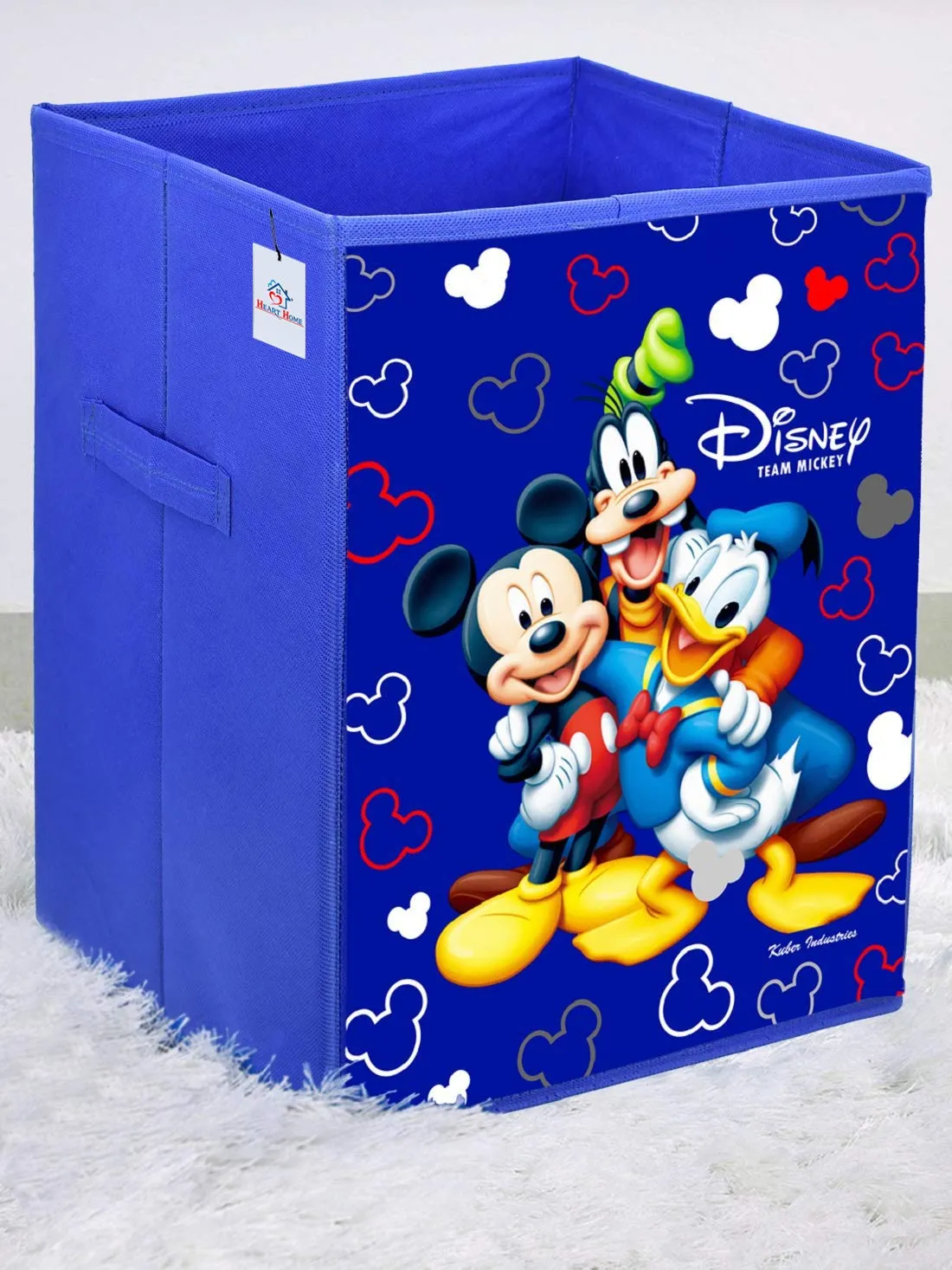 Heart Home Disney Team Minnie Print Non Woven Large Size Fabric Foldable Laundry Basket and Small Size Cube Toy, Books, Shoes Storage Box with Handle (Set of 2, Blue)-HEART11897