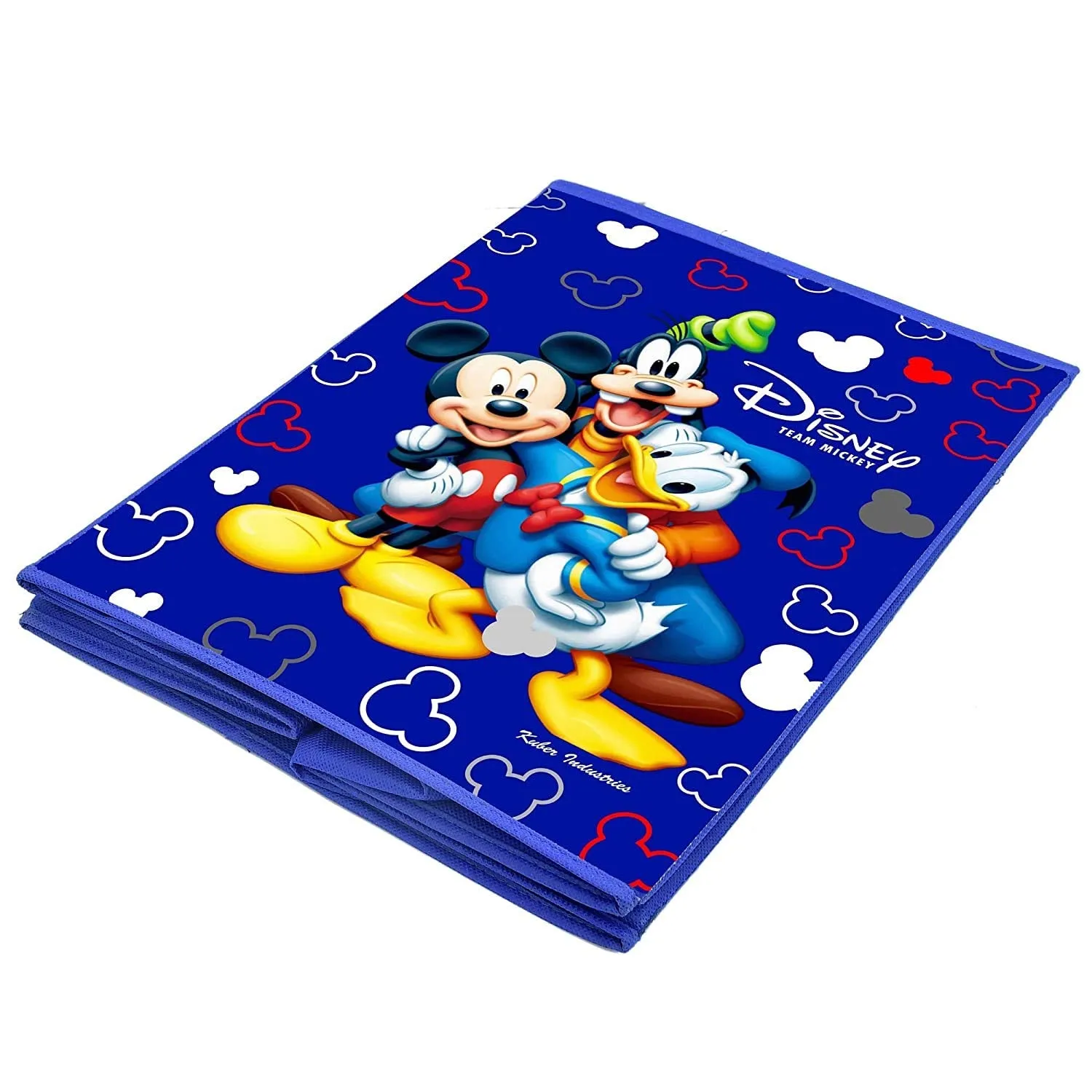 Heart Home Disney Team Minnie Print Non Woven Large Size Fabric Foldable Laundry Basket and Small Size Cube Toy, Books, Shoes Storage Box with Handle (Set of 2, Blue)-HEART11897