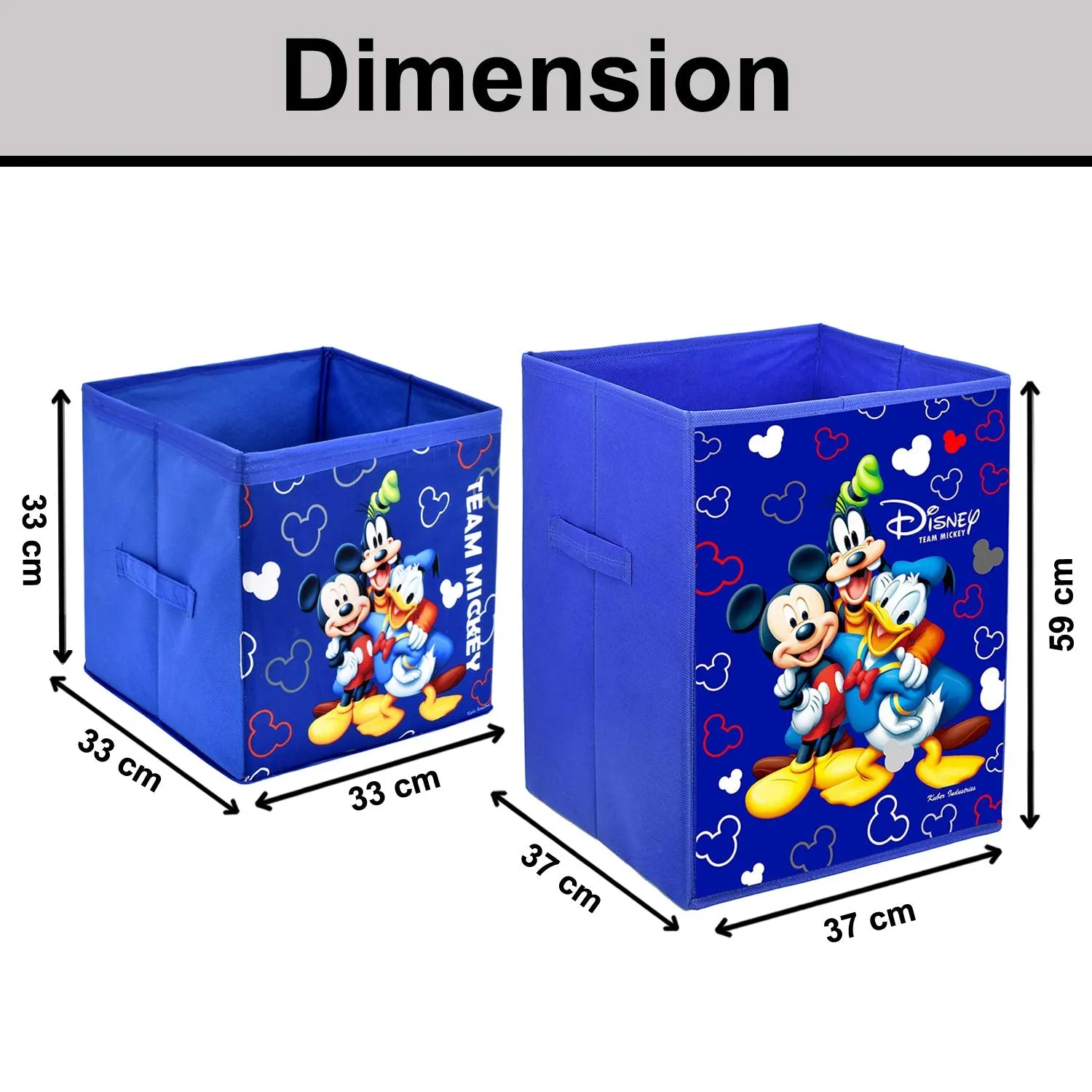 Heart Home Disney Team Minnie Print Non Woven Large Size Fabric Foldable Laundry Basket and Small Size Cube Toy, Books, Shoes Storage Box with Handle (Set of 2, Blue)-HEART11897