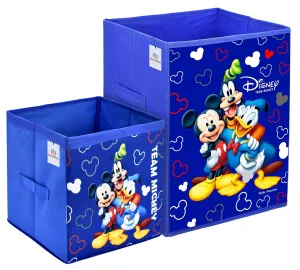 Heart Home Disney Team Minnie Print Non Woven Large Size Fabric Foldable Laundry Basket and Small Size Cube Toy, Books, Shoes Storage Box with Handle (Set of 2, Blue)-HEART11897