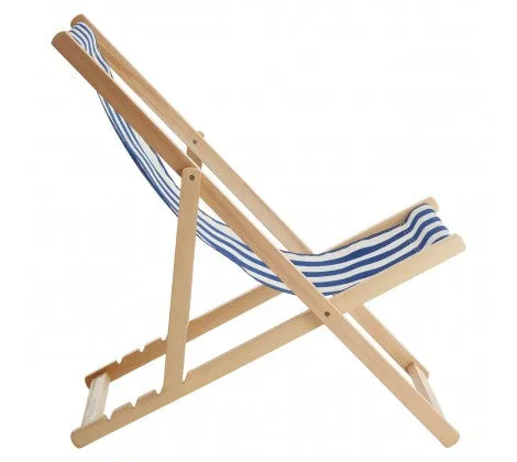 Navy / White Deck Chair with Wooden Frame