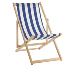 Navy / White Deck Chair with Wooden Frame
