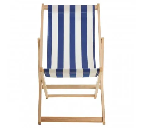 Navy / White Deck Chair with Wooden Frame