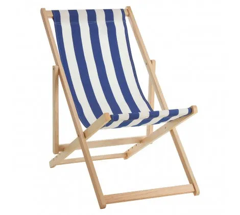 Navy / White Deck Chair with Wooden Frame