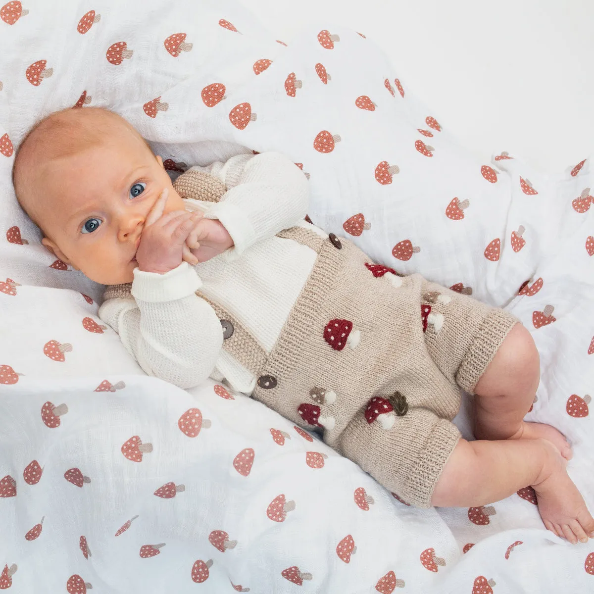 Pack of 2 Swaddle Blankets Multipurpose Muslins - Mushroom / Sand