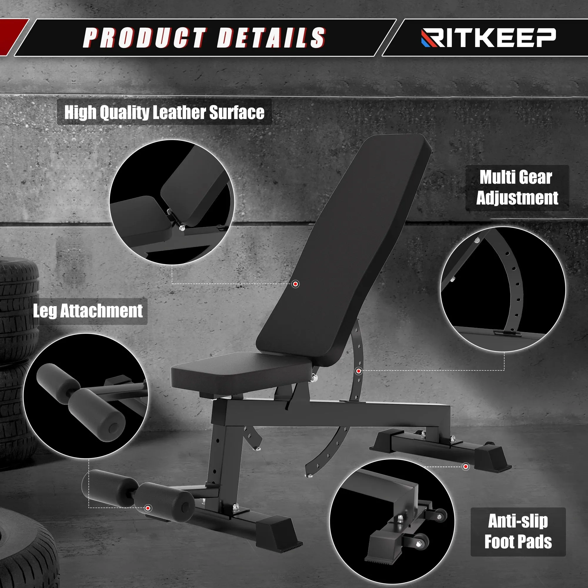RAB-2000 Foldable Adjustable Weight Bench With Leg Attachment