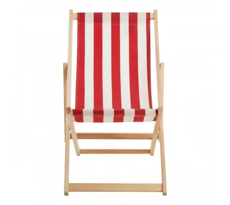 Red/ White Deck Chair with Wooden Frame