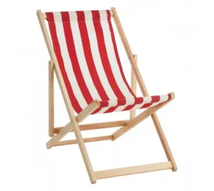 Red/ White Deck Chair with Wooden Frame