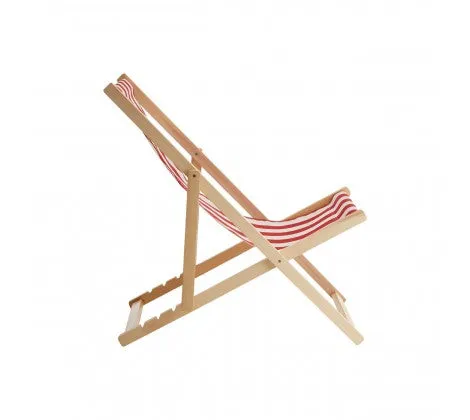 Red/ White Deck Chair with Wooden Frame