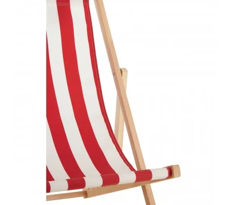 Red/ White Deck Chair with Wooden Frame
