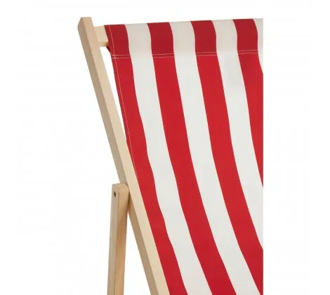 Red/ White Deck Chair with Wooden Frame