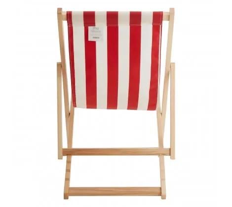 Red/ White Deck Chair with Wooden Frame