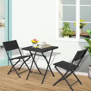 ROXXFLY Rattan Wicker 2 Seater Patio Seating Chair and Table Set for Balcony Home Folding Coffee Table and Chair Patio Furniture Set for Living Room and Garden (Dark Grey)