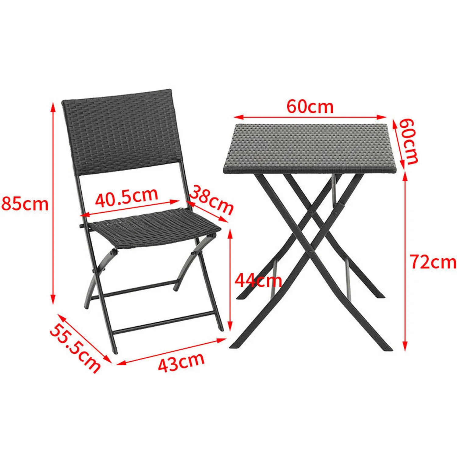 ROXXFLY Rattan Wicker 2 Seater Patio Seating Chair and Table Set for Balcony Home Folding Coffee Table and Chair Patio Furniture Set for Living Room and Garden (Dark Grey)