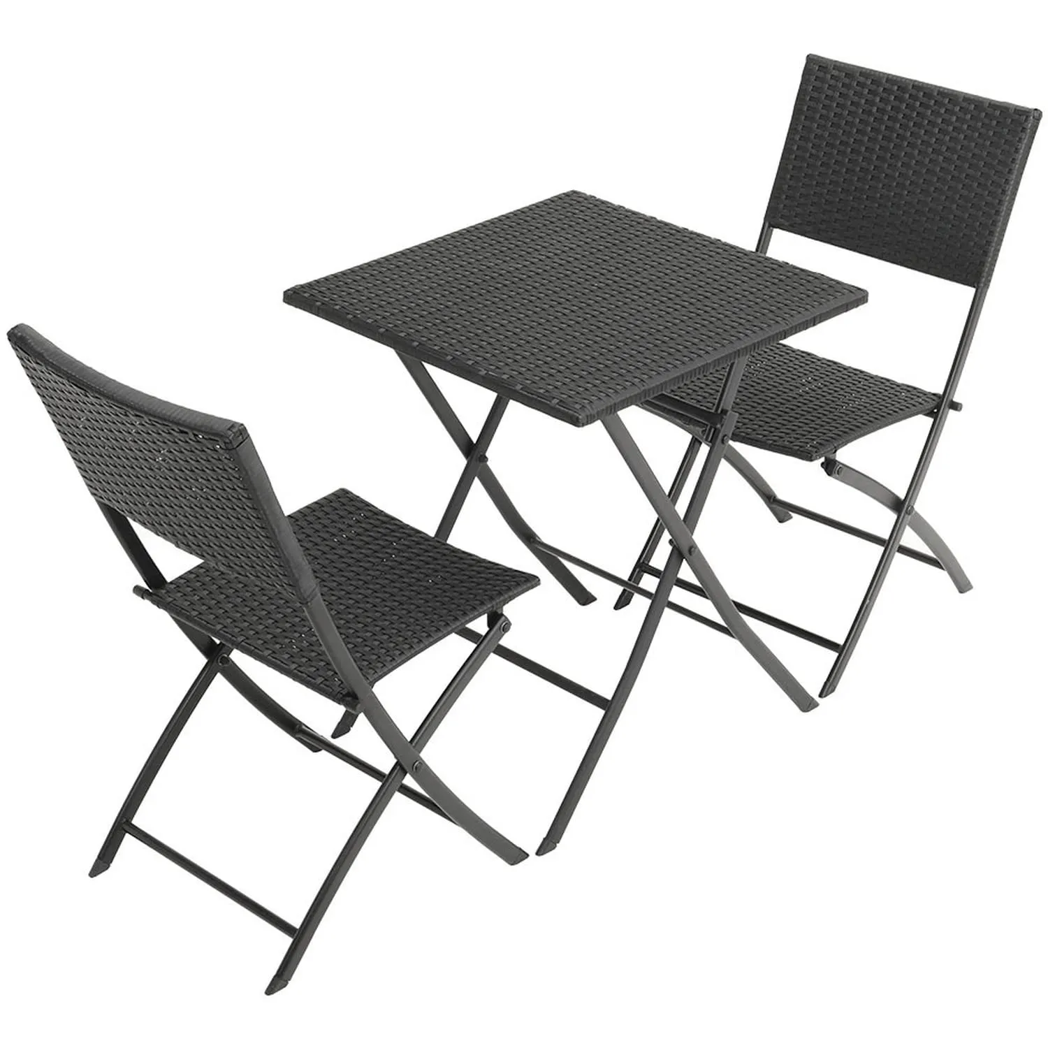 ROXXFLY Rattan Wicker 2 Seater Patio Seating Chair and Table Set for Balcony Home Folding Coffee Table and Chair Patio Furniture Set for Living Room and Garden (Dark Grey)