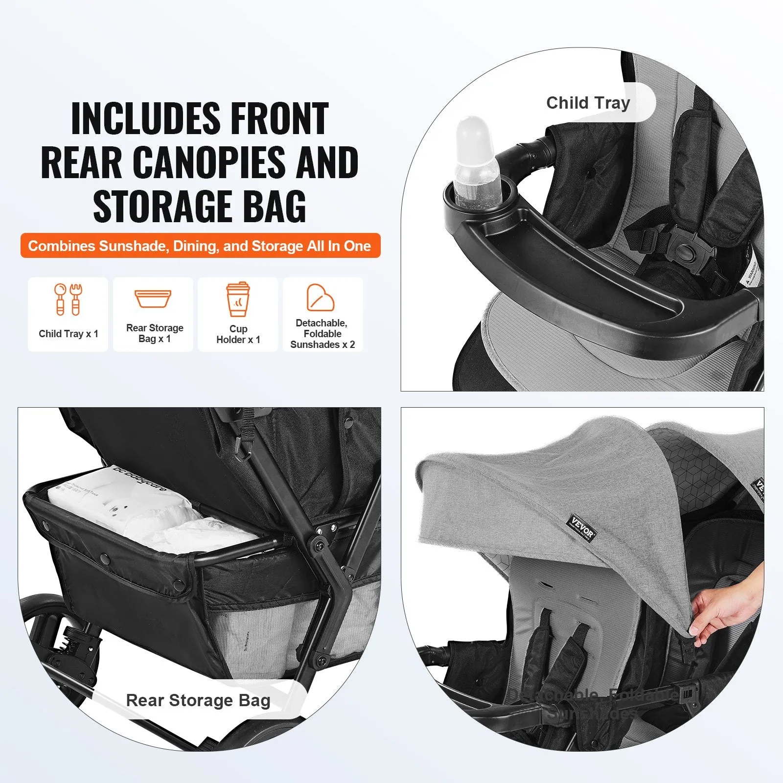 Vevor Double Stroller Foldable Lightweight with Front and Back Seating New