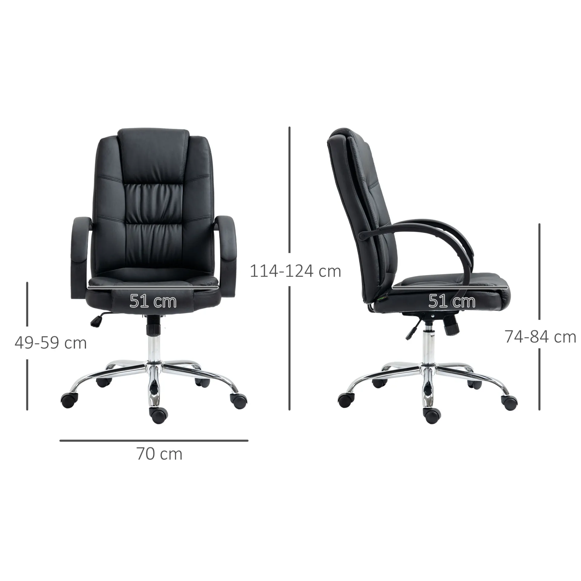 Vinsetto High Back Executive Office Chair - Black PU Leather, Adjustable Height, 360° Swivel, Padded Armrests, Tilt Function