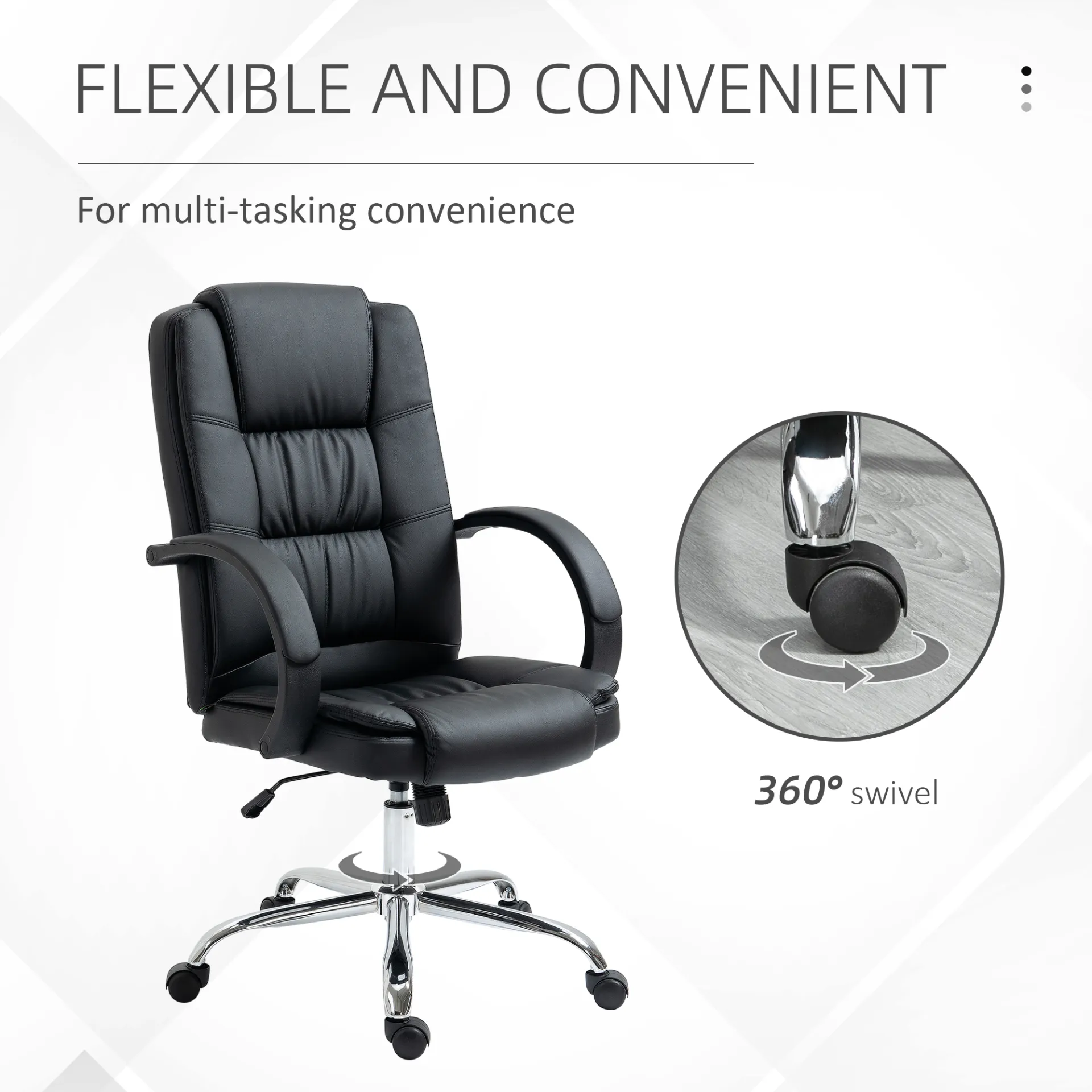 Vinsetto High Back Executive Office Chair - Black PU Leather, Adjustable Height, 360° Swivel, Padded Armrests, Tilt Function
