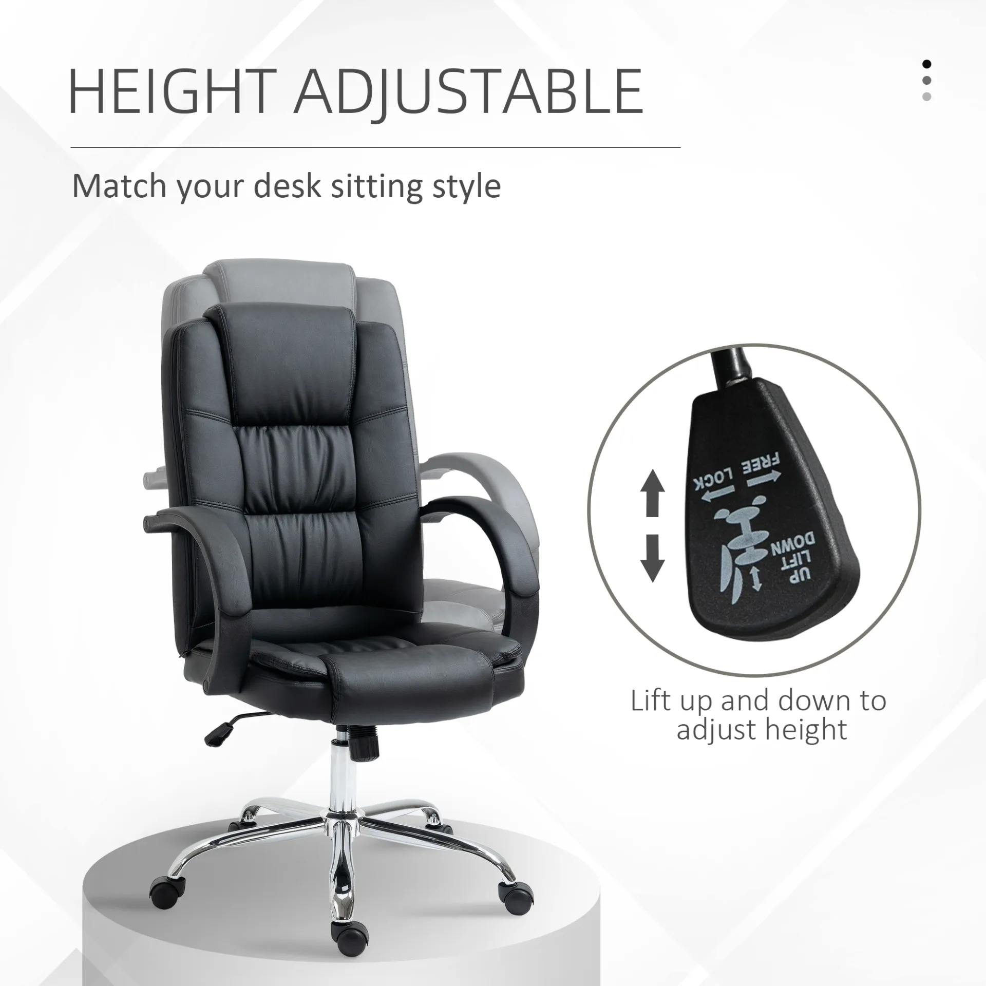 Vinsetto High Back Executive Office Chair - Black PU Leather, Adjustable Height, 360° Swivel, Padded Armrests, Tilt Function