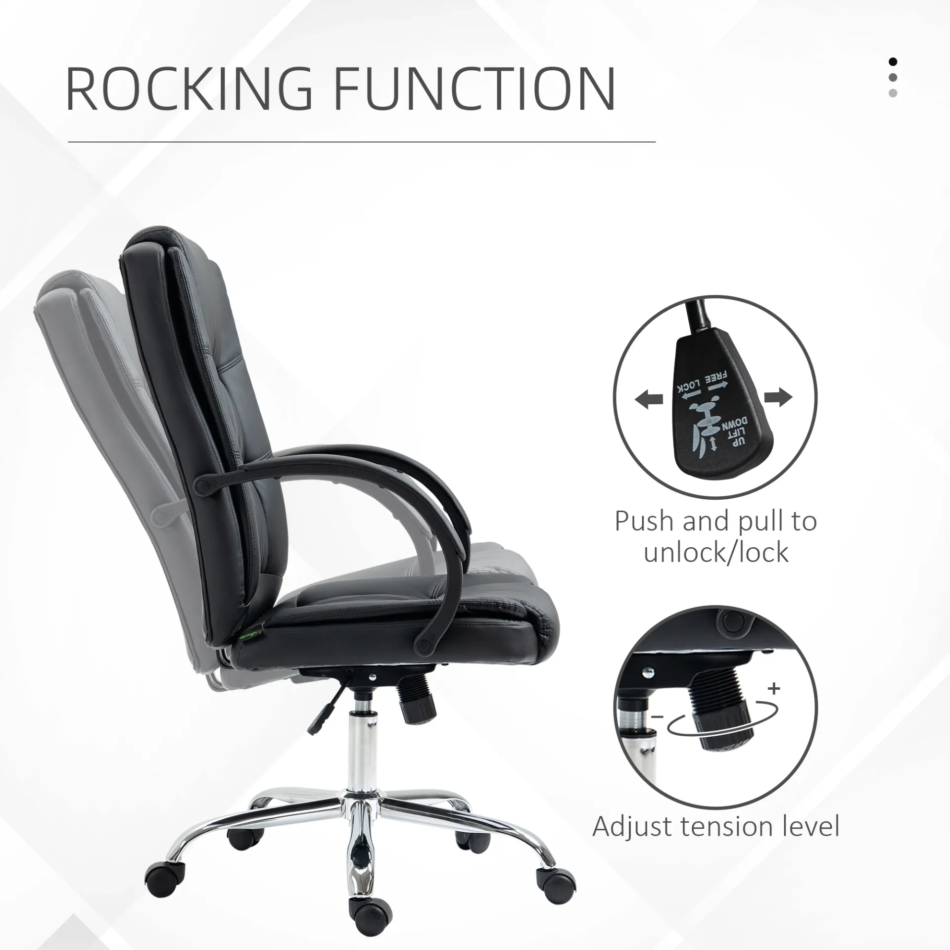 Vinsetto High Back Executive Office Chair - Black PU Leather, Adjustable Height, 360° Swivel, Padded Armrests, Tilt Function