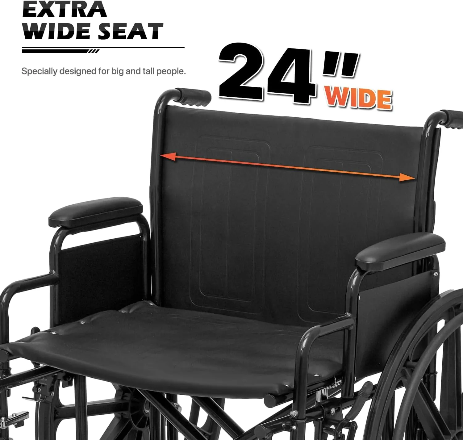 Wide Foldable Wheelchair for Adults: Heavy-Duty 500-lbs Capacity | Folding Transport Self-Propelled Chair with 24-Inch Seat